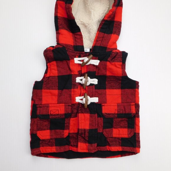 6 Months Buffalo Plaid Hooded Fleece Lined Vest - Picture 4 of 7